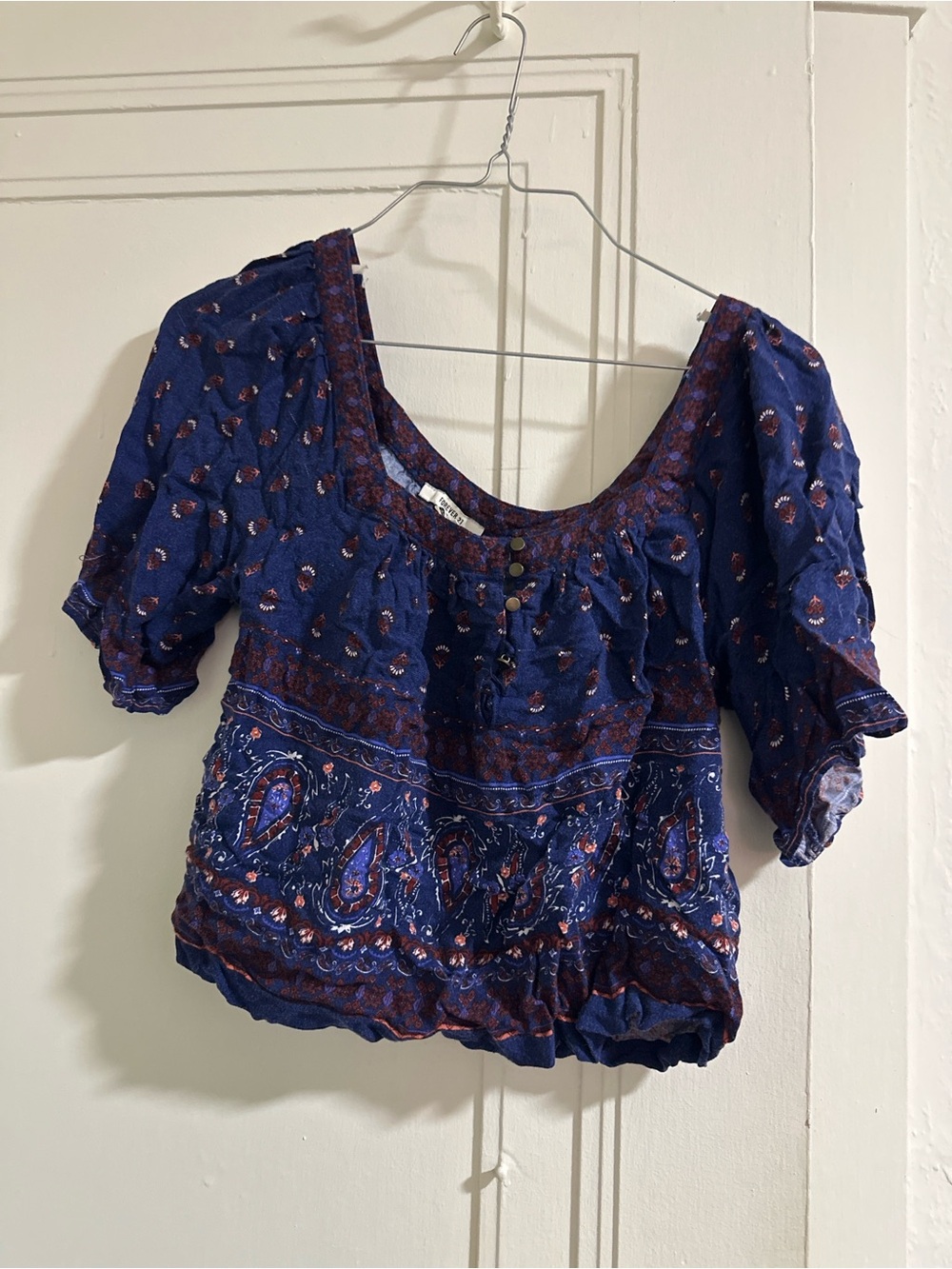 Forever 21 Navy Paisley Peasant Blouse with Rust Accents